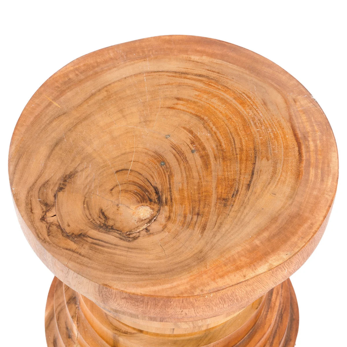 Tabouret en bois de suar naturel forme cylindrique empilée – H45 cm