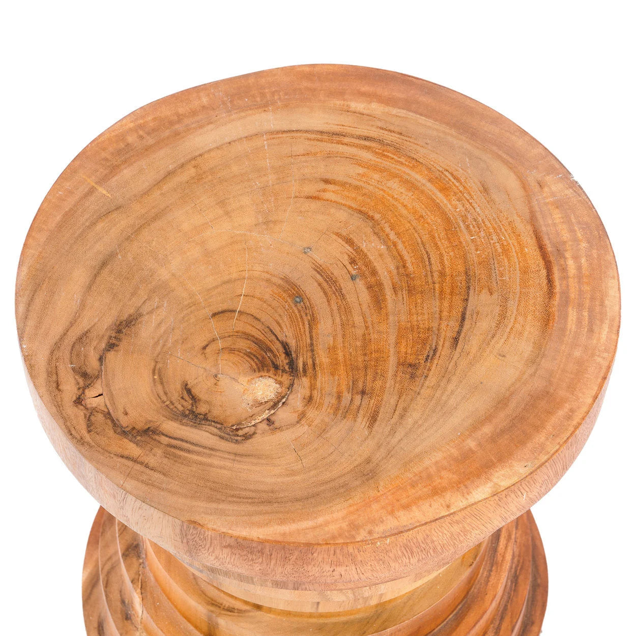 Assiette en bois de suar naturel forme cylindrique empilée pour tabouret en bois