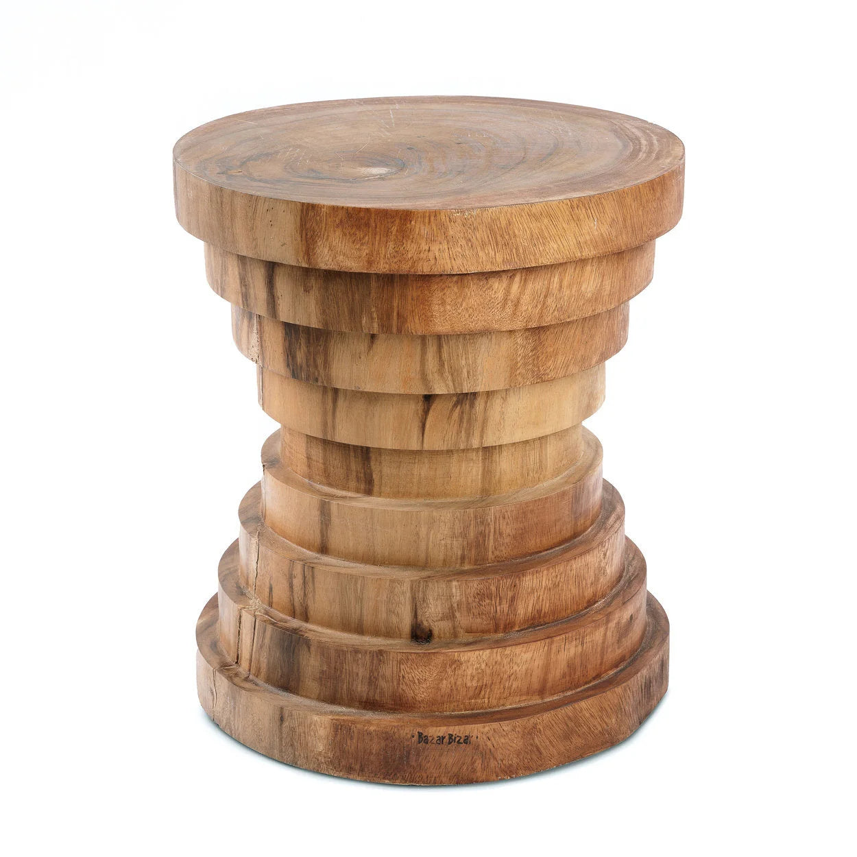Tabouret en bois de Suar naturel cylindrique empilé, hauteur 45 cm