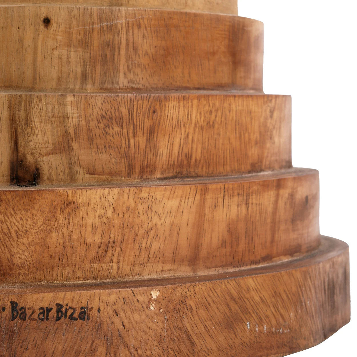 Support en bois de Suar naturel empilé avec niveau cylindrique, hauteur 45 cm