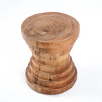 Tabouret en bois de Suar naturel avec forme cylindrique empilée, hauteur 45 cm