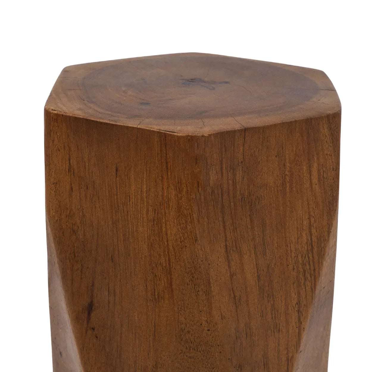 Tabouret en bois de Suar naturel forme géométrique hexagonale 46 cm