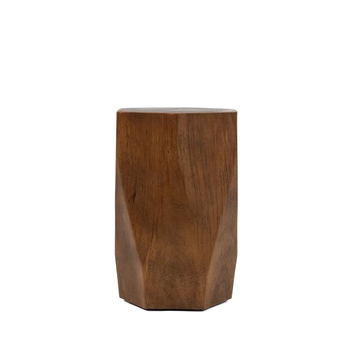 Tabouret en bois de Suar naturel en forme hexagonale 46 cm