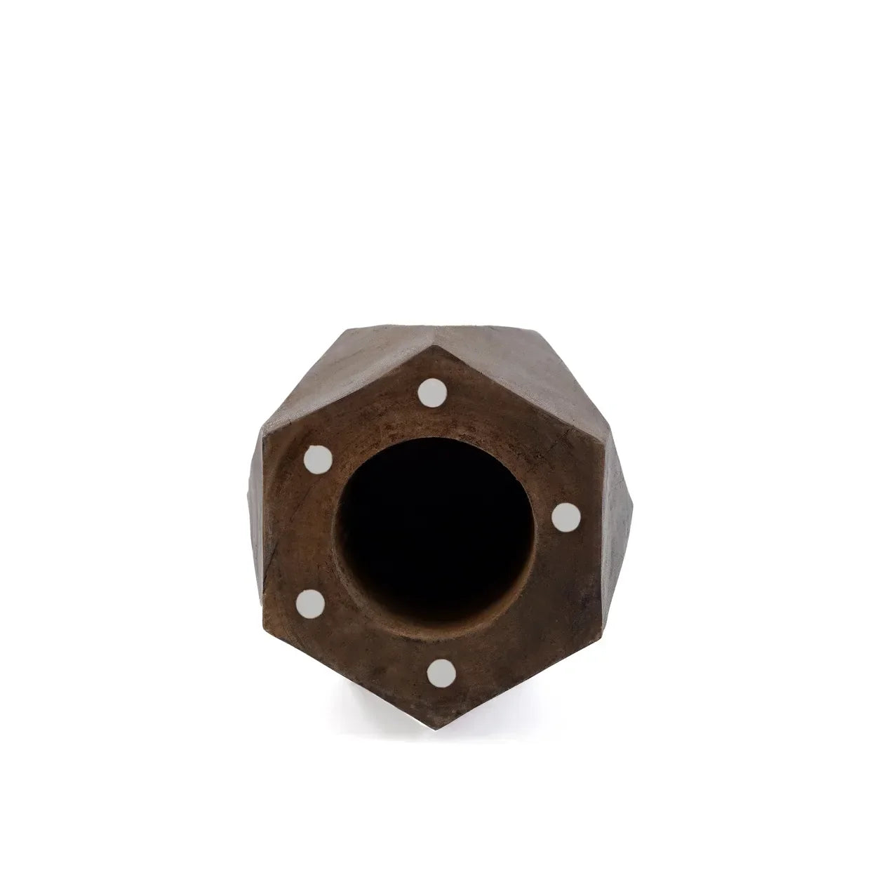 Vase hexagonal marron en bois de suar avec des trous, pour décoration naturelle