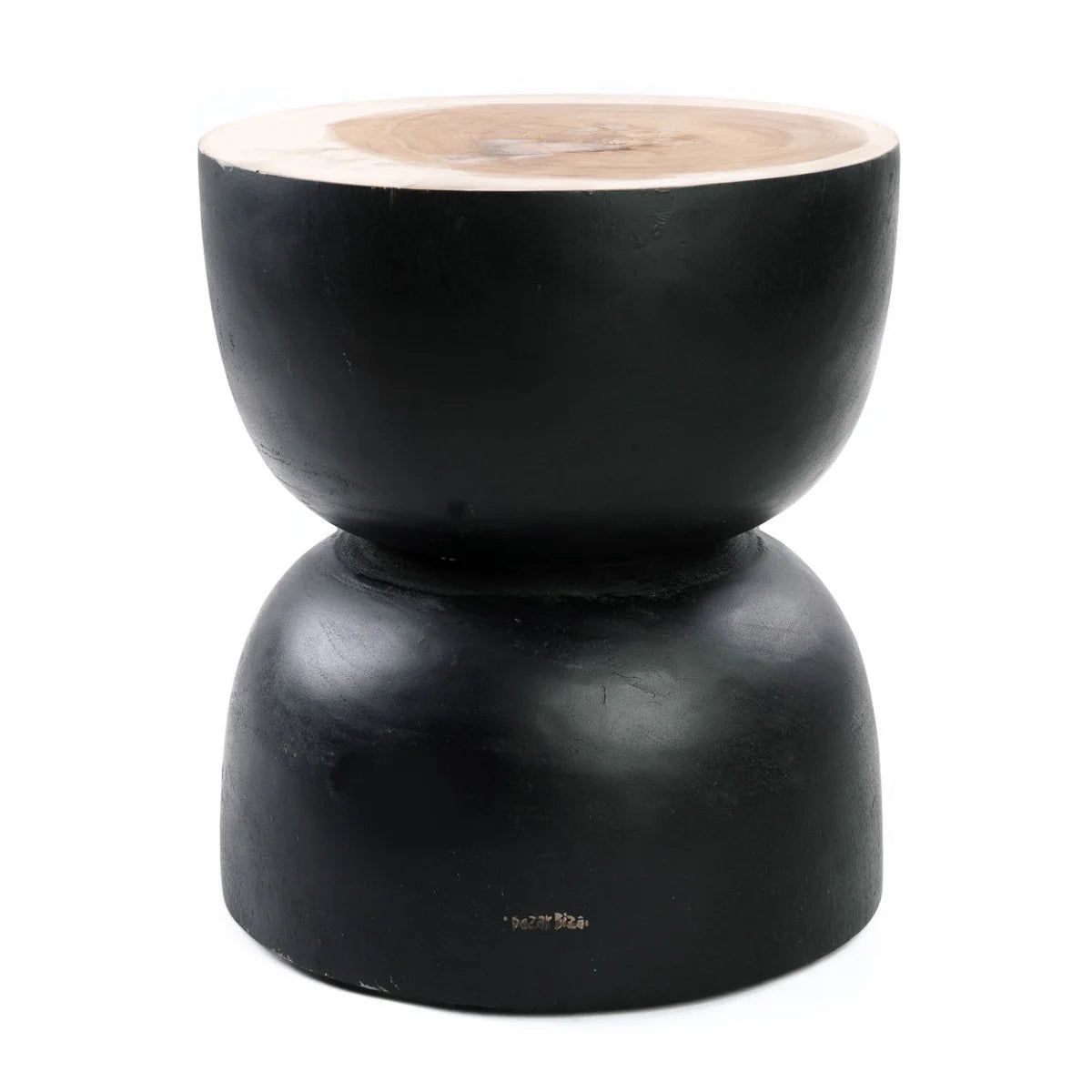 Tabouret en bois de suar noir 45 cm courbé artisanal