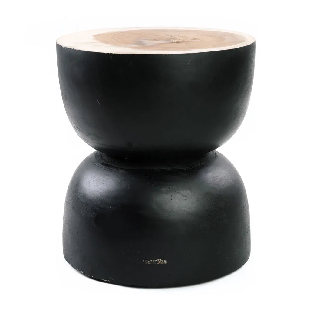 Tabouret en bois de suar noir 45 cm courbé artisanal