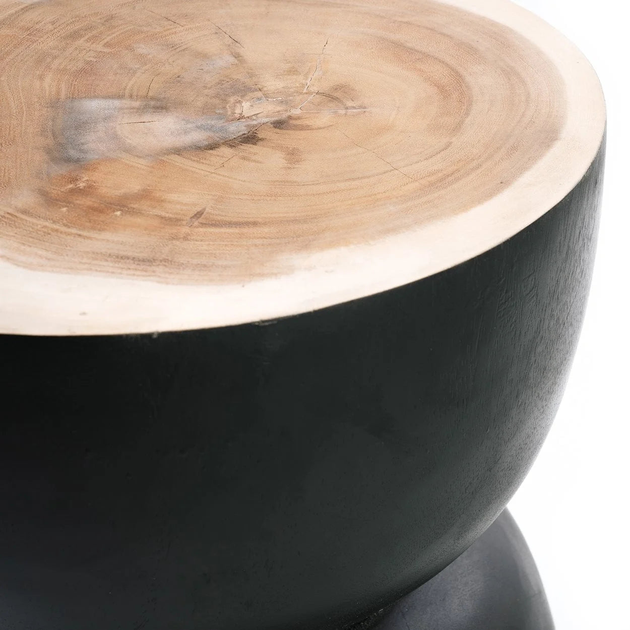 Tabouret en bois de suar noir 45 cm courbé artisanal