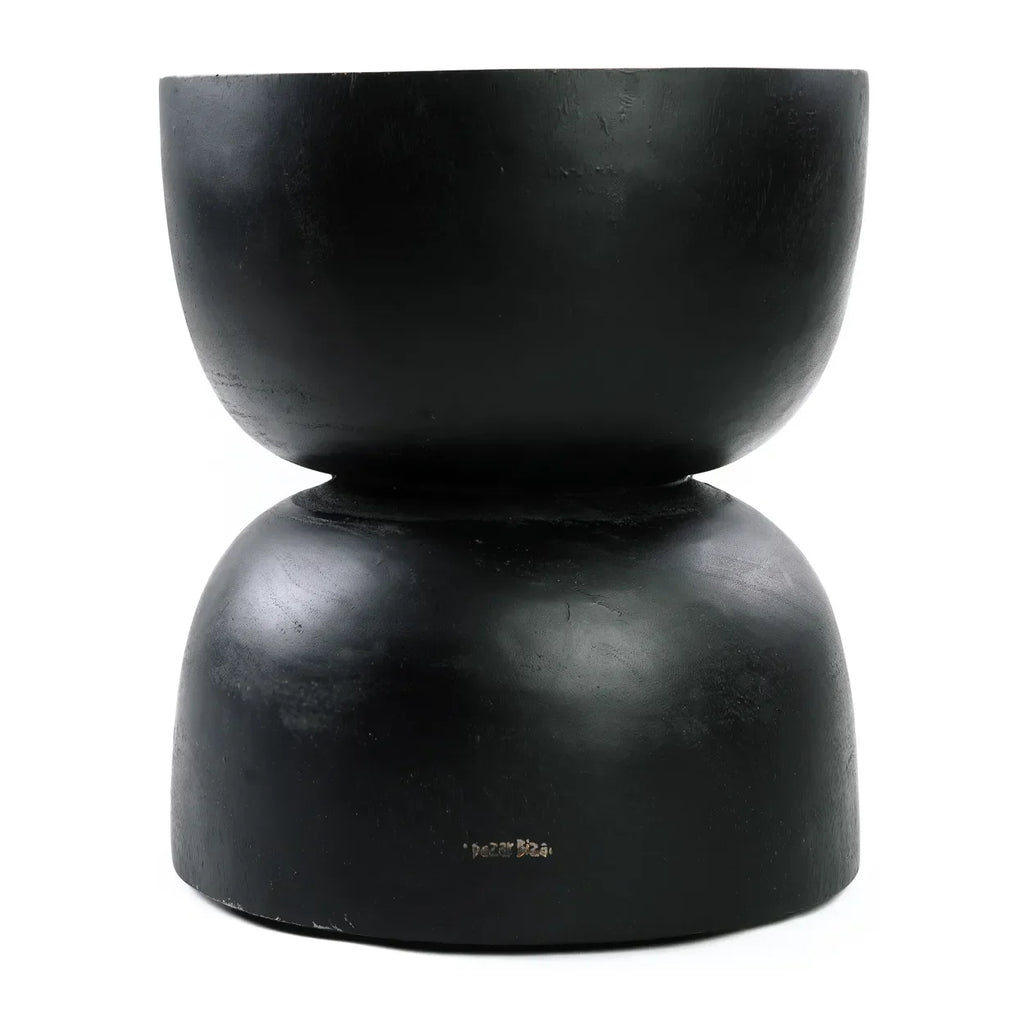 Tabouret en bois de suar noir 45 cm courbé artisanal