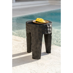 Tabouret en bois de suar noir effet martelé cylindrique – H45 cm