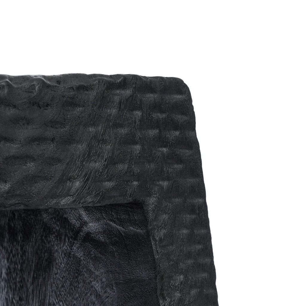 Tabouret en bois de suar noir forme U et assise tressée