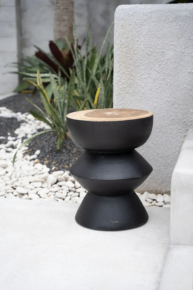 Tabouret en bois de suar noir naturel 40x40x50 cm