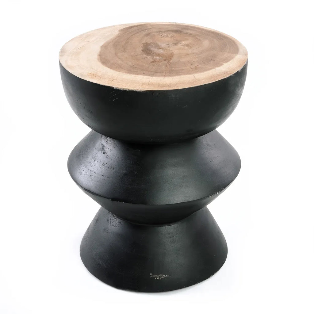 Tabouret en bois de suar noir naturel 40x40x50 cm