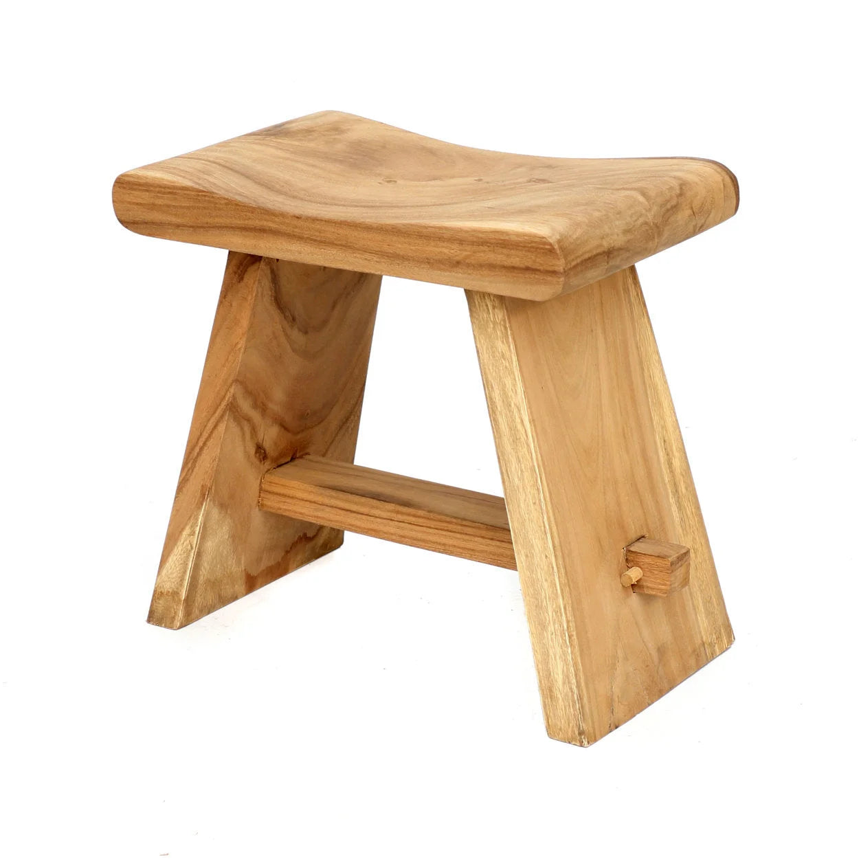 Tabouret en bois de Suar rectangulaire avec siège incurvé en finition naturelle