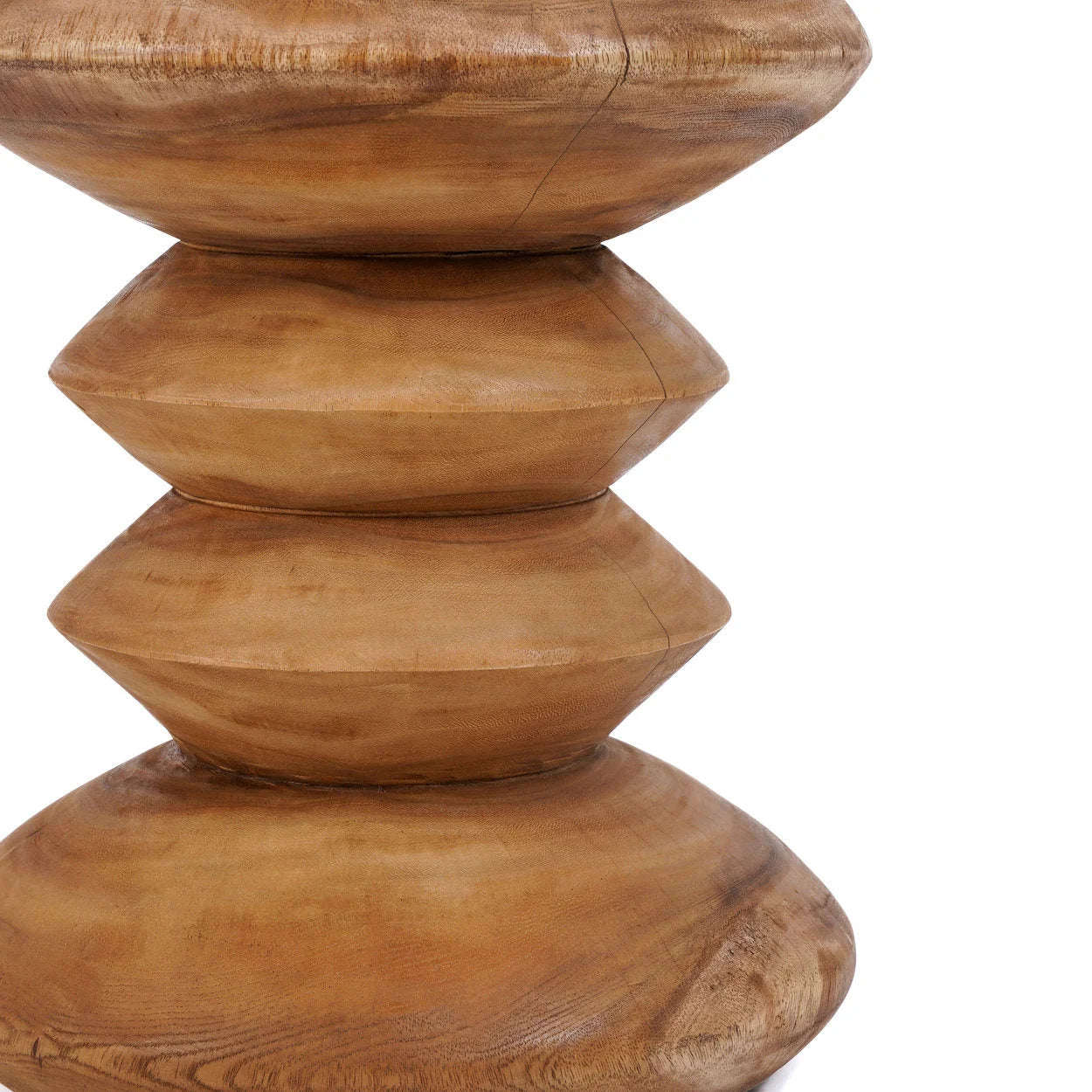 Tabouret en bois de teck massif forme sablier naturel, empilé, hauteur environ 45 cm