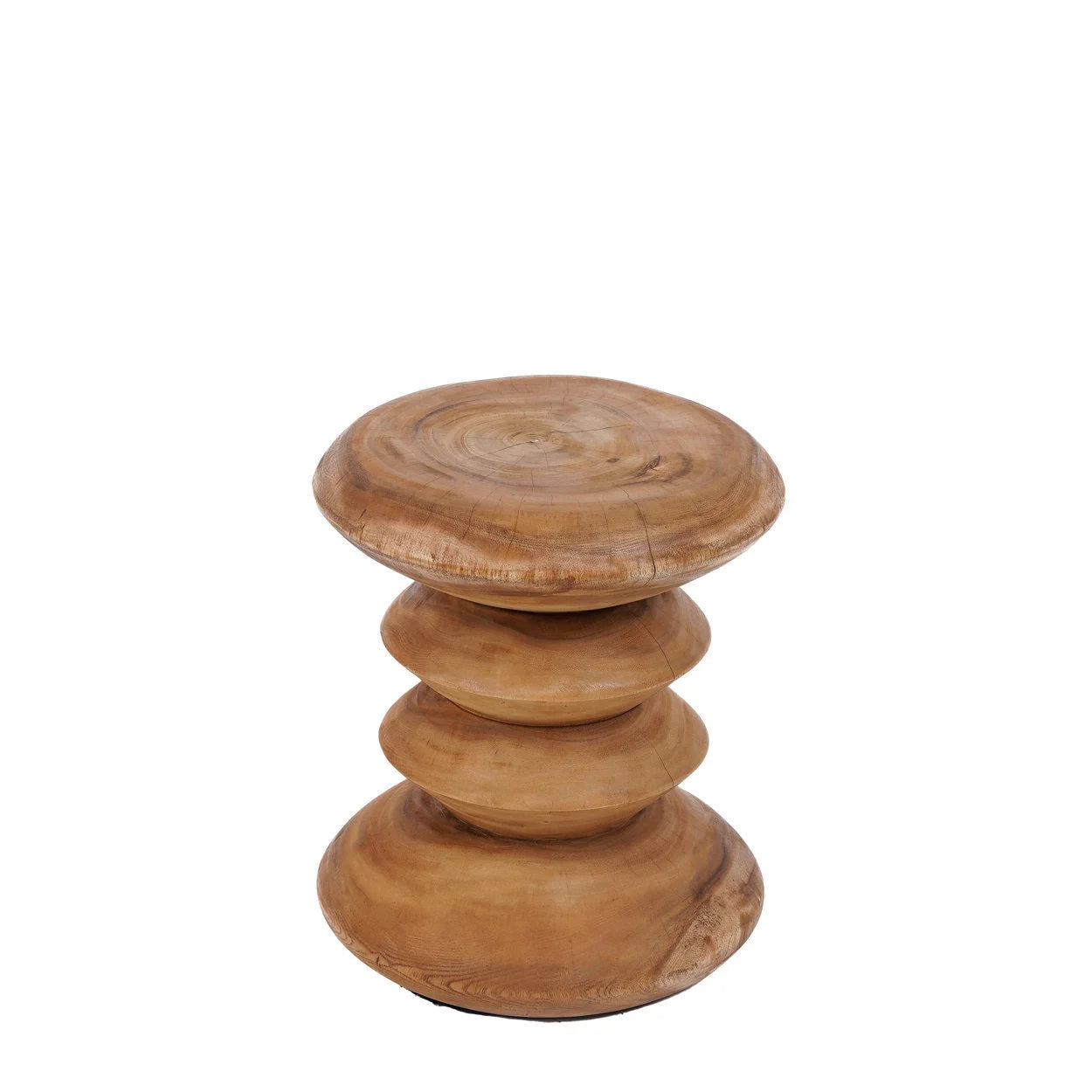 Tabouret en bois de teck massif forme sablier naturel, poids léger et design élégant