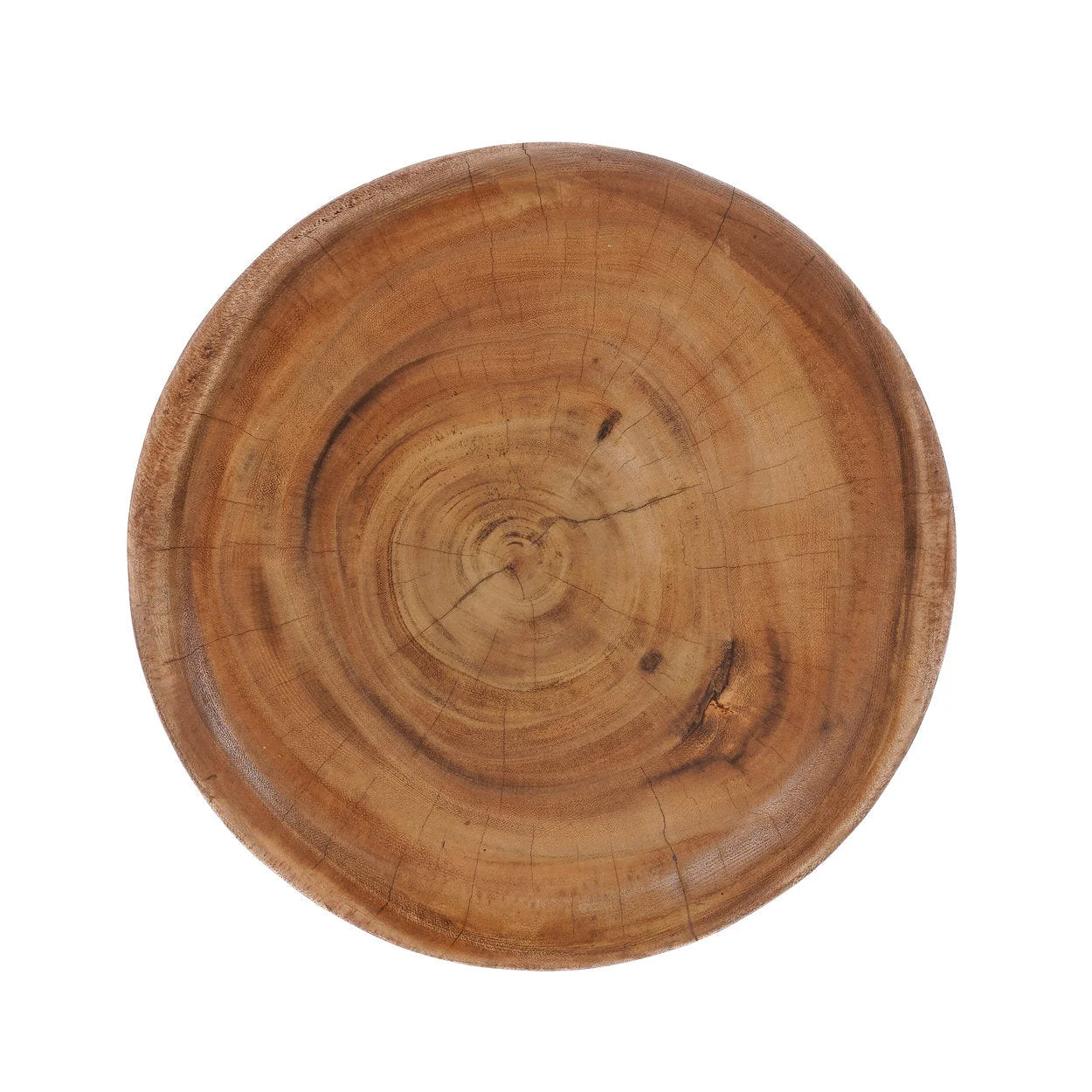 Bols en bois massif avec cercles d’arbres et fissures naturelles pour Tabouret en bois de teck massif forme sablier naturel H45 cm