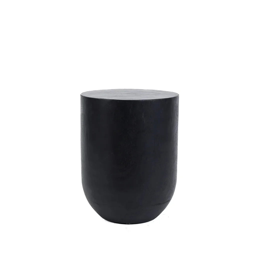 Tabouret Buntuk Noir cylindrique en bois pour salon ou cuisine