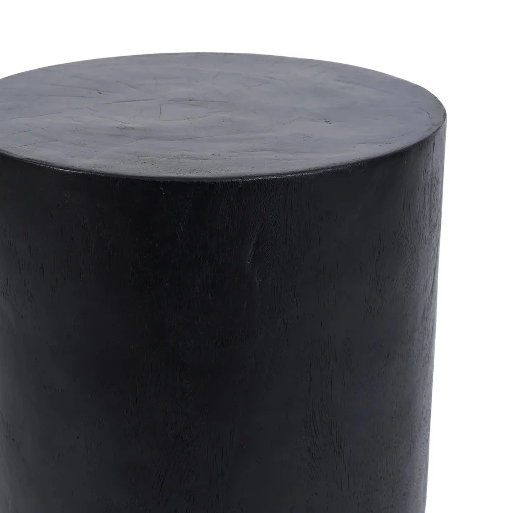 Tabouret Buntuk Noir en bois cylindrique noir, mobilier minimaliste et élégant