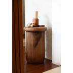 Tabouret cylindrique en bois de suar naturel à bord arrondi – H45 cm