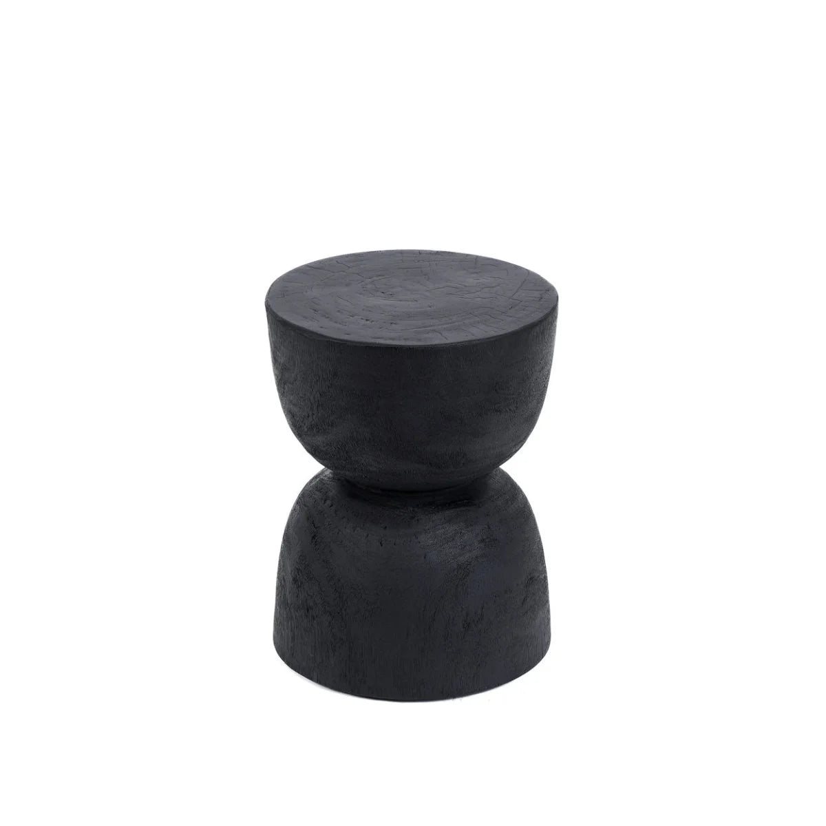 Tabouret cylindrique en bois de suar noir à finition lisse – H45 cm