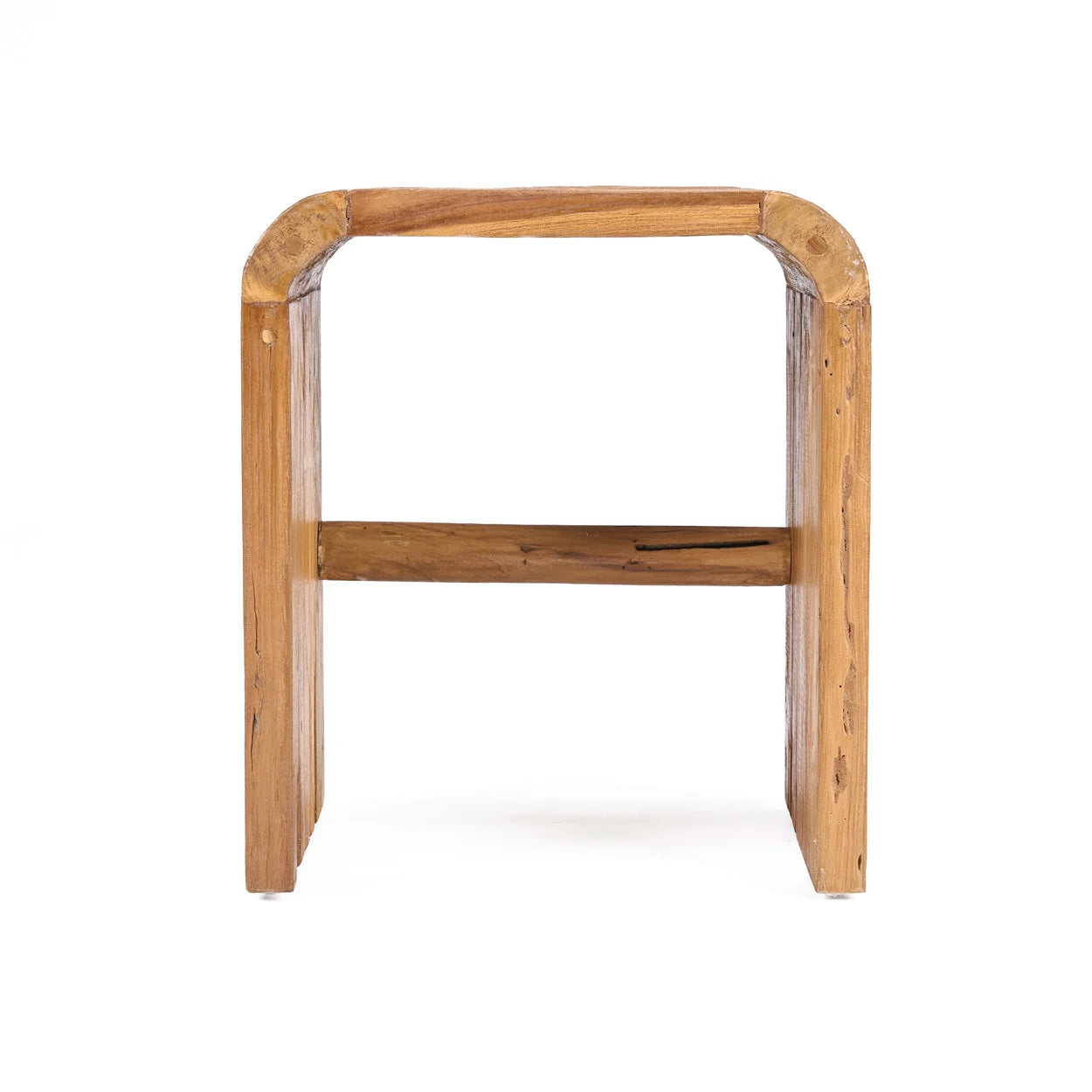 Tabouret d’appoint teck naturel courbes douces 30x40 cm rustique