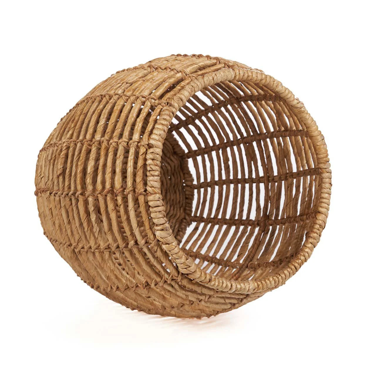 Panier cylindrique en osier tissé avec ouverture, couleur miel, H45 cm