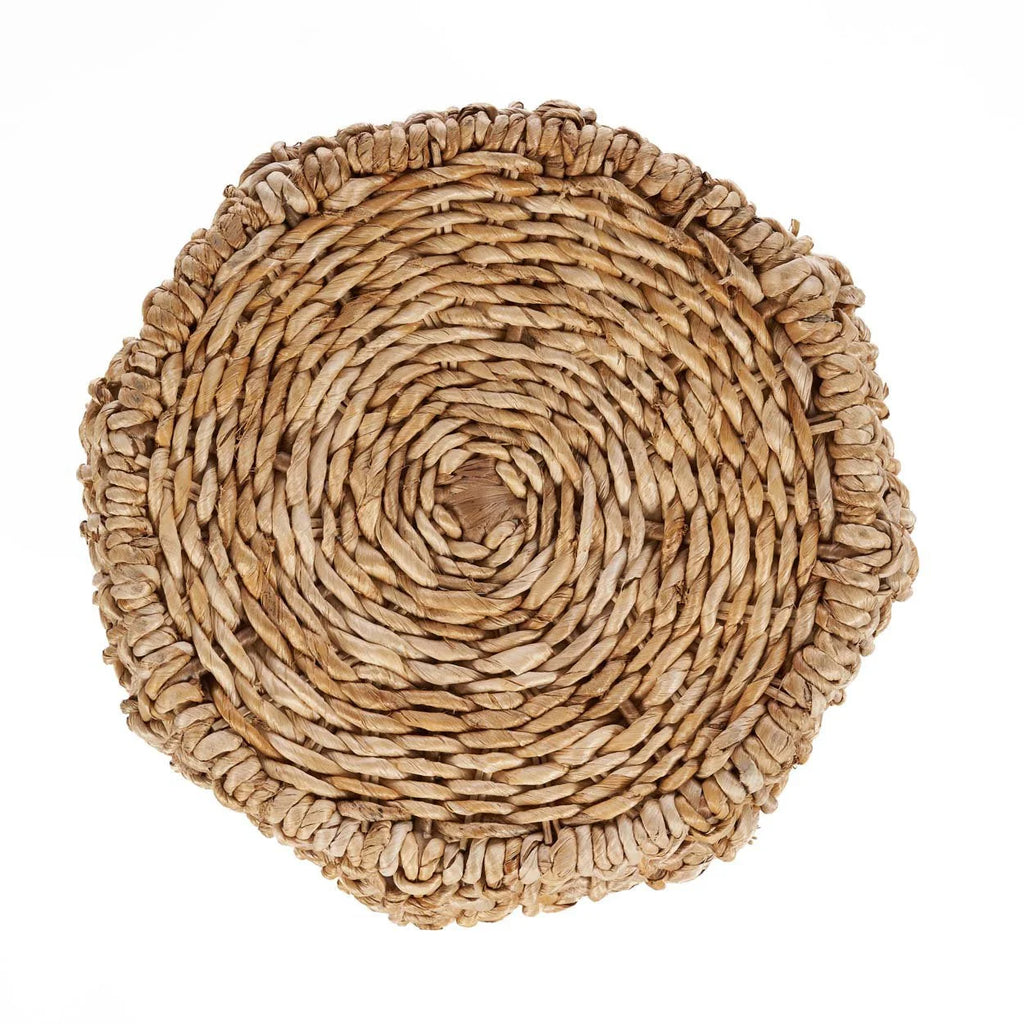 Tabouret en feuilles de bananier tressées naturel ajouré Ø49 cm, ronde beige en rotin texturé