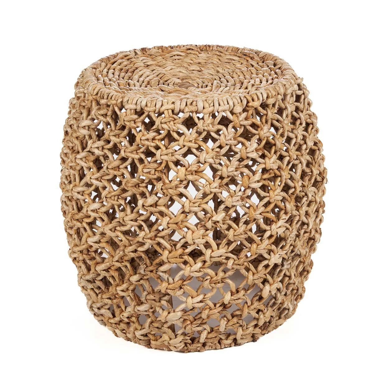 Tabouret en feuilles de bananier tressées naturel ajouré, rond, Ø49 cm