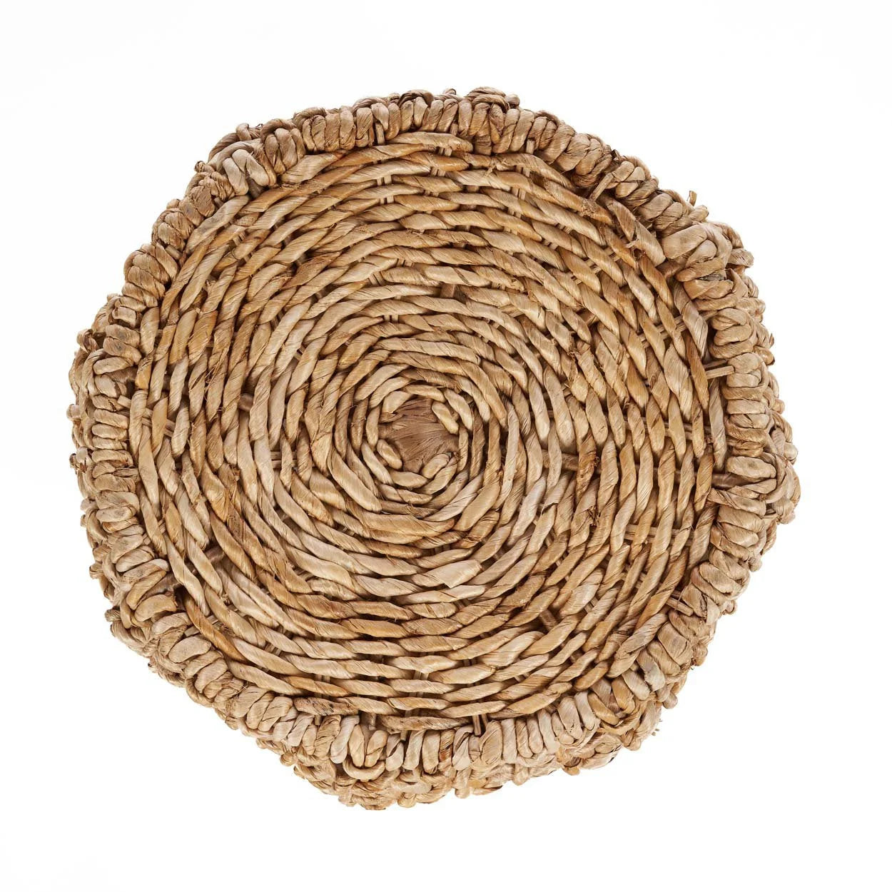 Tabouret ajouré en feuilles de bananier tressées naturel Ø49 cm, spirale en seagrass beige