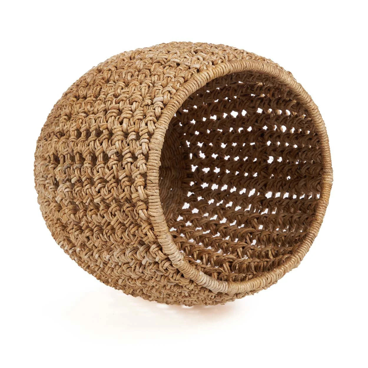 Panier en fibres naturelles tressées beige avec motif ouvert, diamètre 48 cm