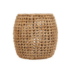 Panier ou tabouret rond en fibres naturelles tressées beige avec motif macramé