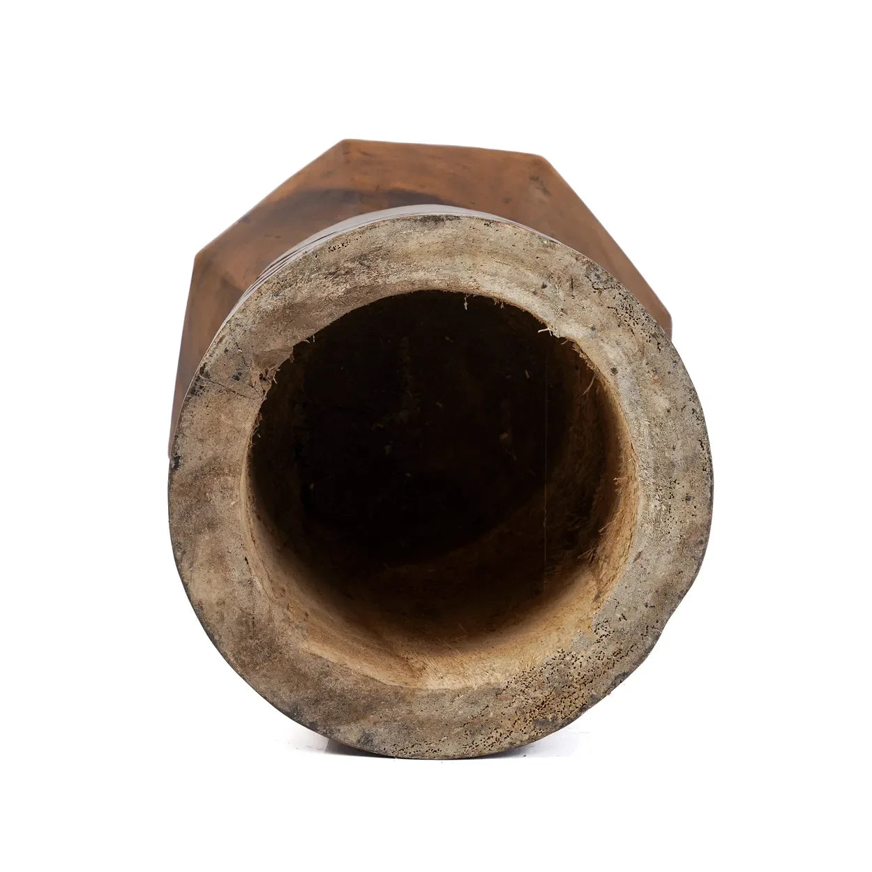 Vase en bois de suar naturel, hollow, brun, octogonal, 60 cm de hauteur