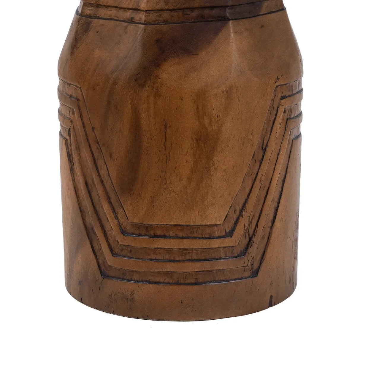 Vase en bois sculpté avec un design géométrique pour le tabouret géométrique en bois de Suar naturel 60 cm