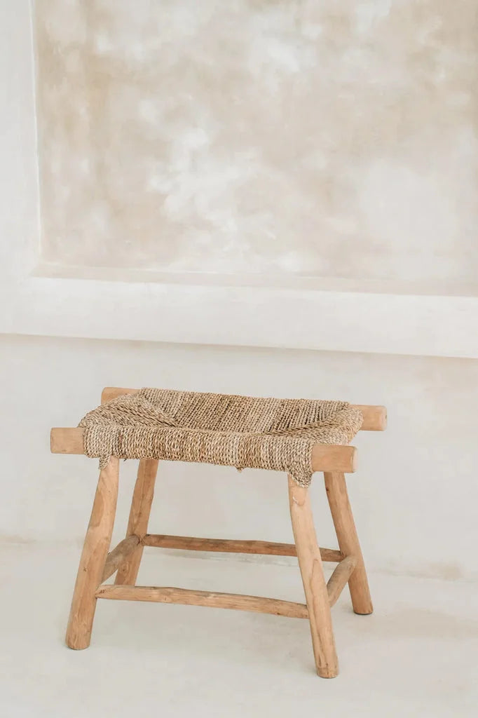 Tabouret en herbe marine Porto avec siège en tissage naturel