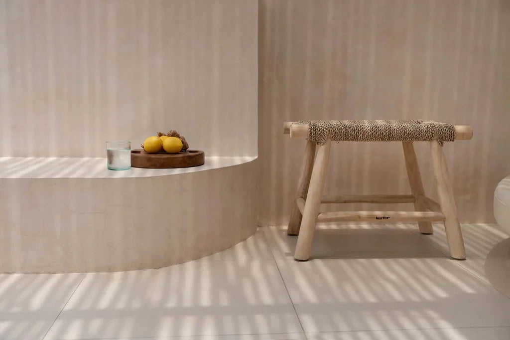 Tabouret en herbe marine Porto naturel avec siège en tissage en bois