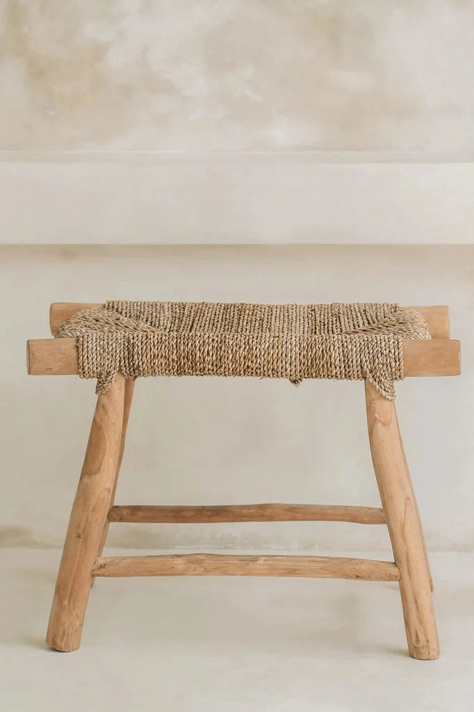Tabouret en herbe marine Porto avec siège tissé en bois naturel