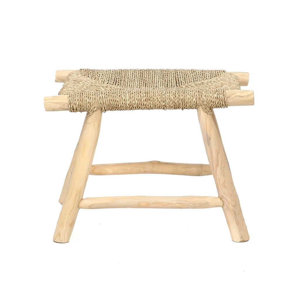 Tabouret en herbe marine Porto avec siège en tissage de bois naturel compact