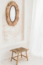 Tabouret en bois avec siège tissé naturel Marine Porto M