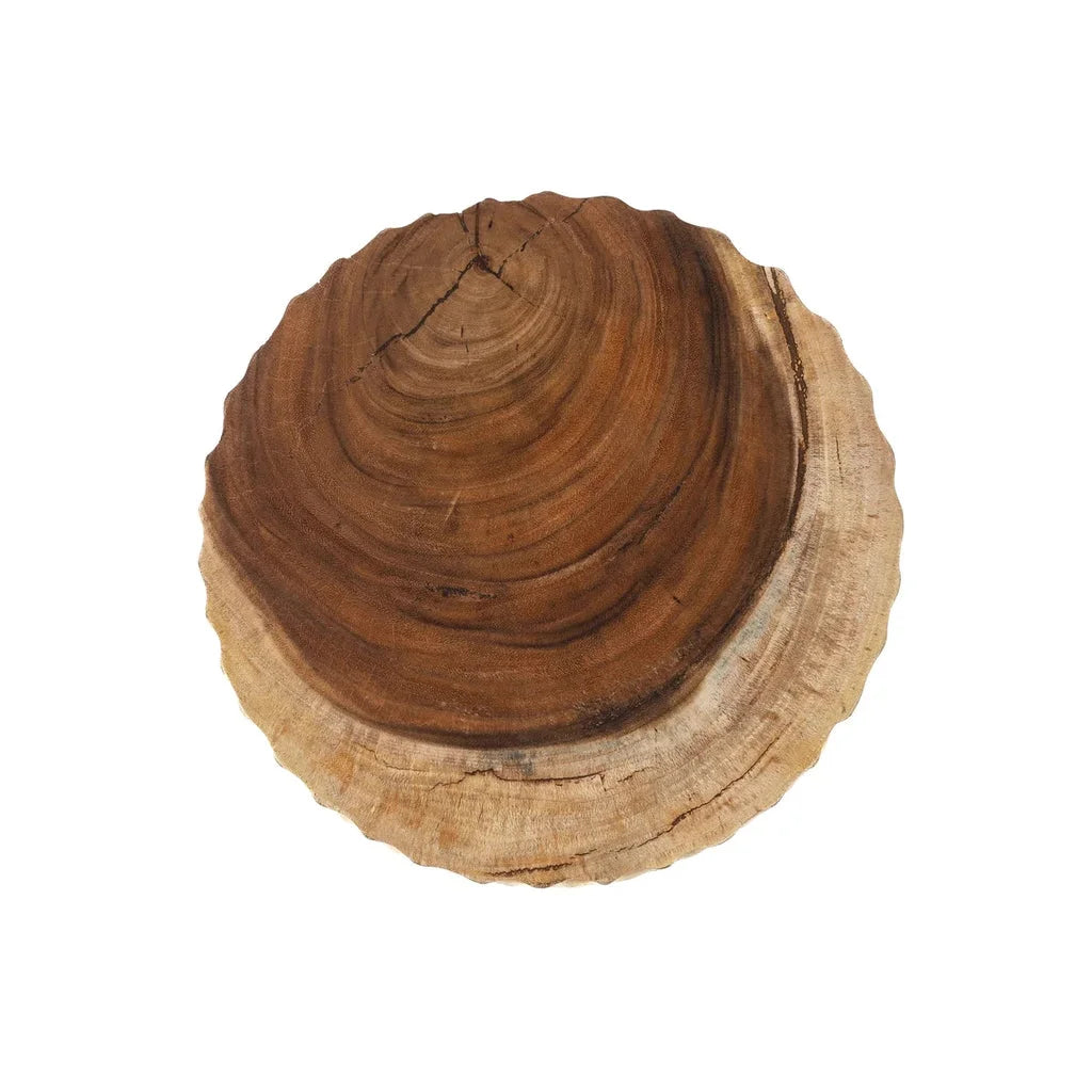 Tabouret Paramo Naturel avec plateau rond en bois et anneaux de croissance visibles