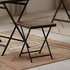Tabouret pliant industriel bois recyclé brun et métal noir 30x30x45 cm