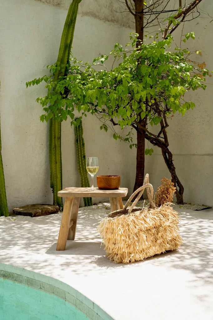 Sac en paille à frange pour Le Tabouret Quincy Naturel
