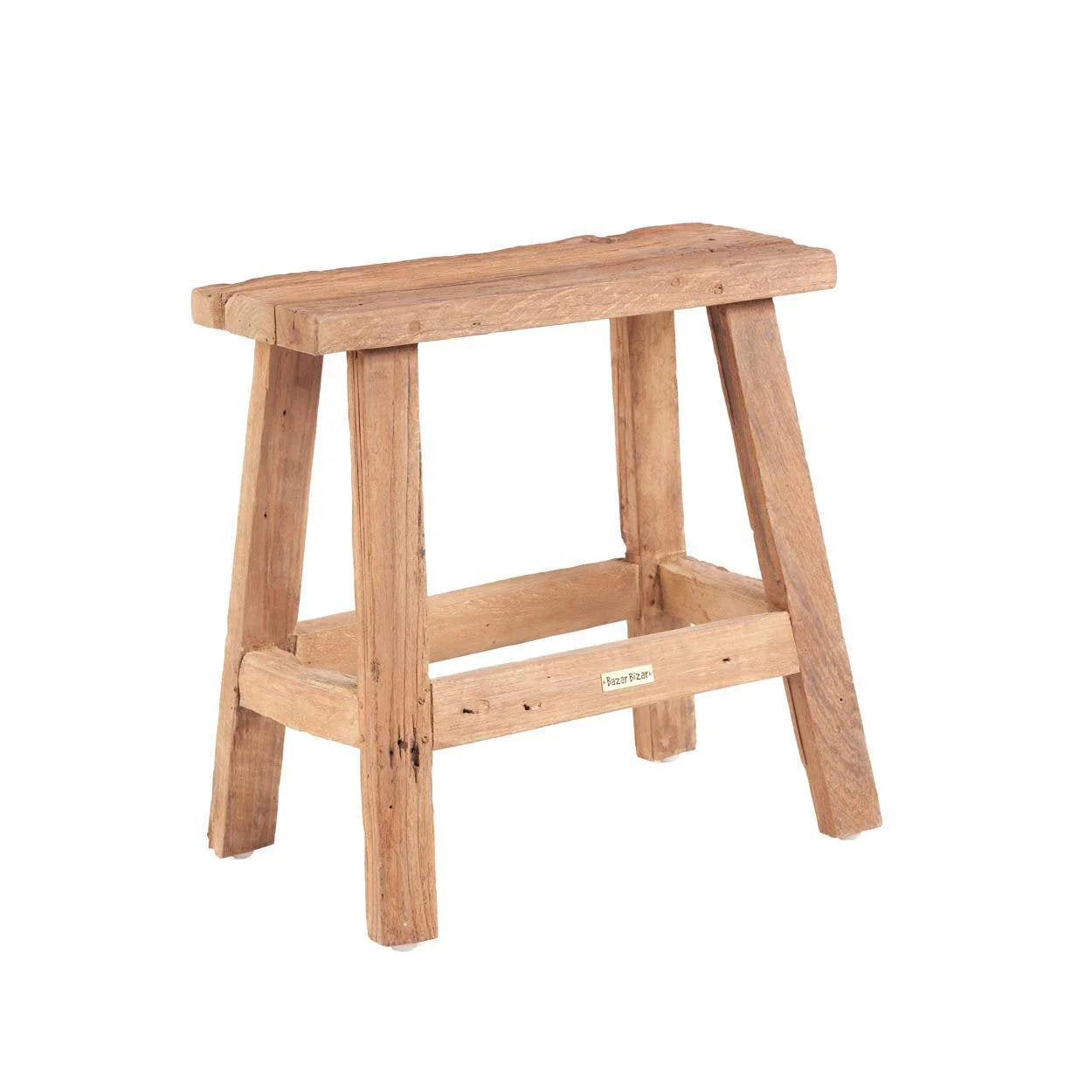 Tabouret rectangulaire en bois de teck naturel finition brute