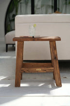 Tabouret rectangulaire en bois de teck naturel finition brute