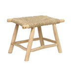 Tabouret rectangulaire en herbe de mer et bois naturel, 60x38 cm