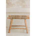Tabouret rectangulaire en herbe de mer et bois naturel, 60x38 cm