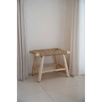 Tabouret rectangulaire en herbe de mer et bois naturel, 60x38 cm