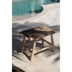 Tabouret rectangulaire en herbe de mer et bois naturel 60x38 cm