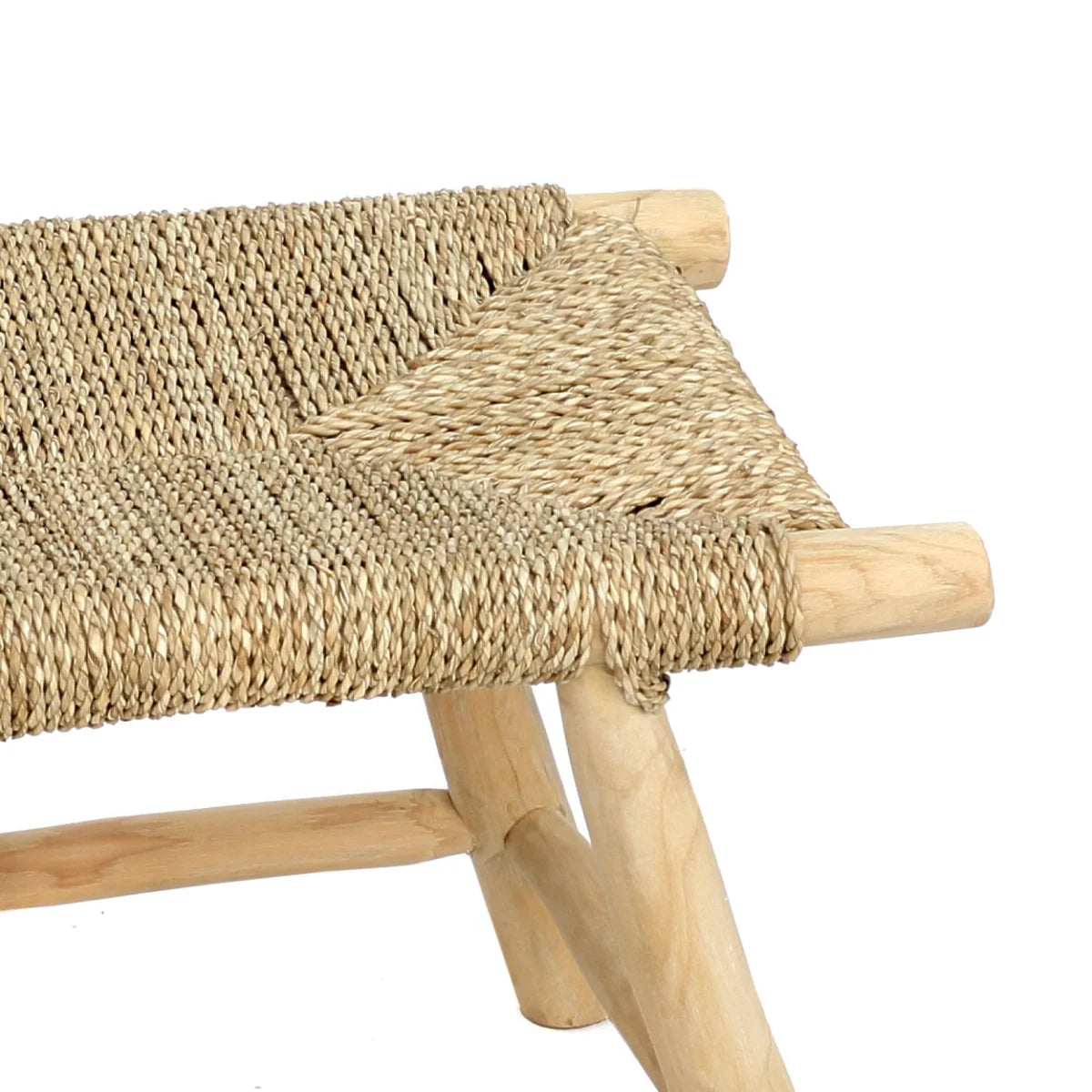 Tabouret rectangulaire en herbe de mer et bois naturel 60x38 cm