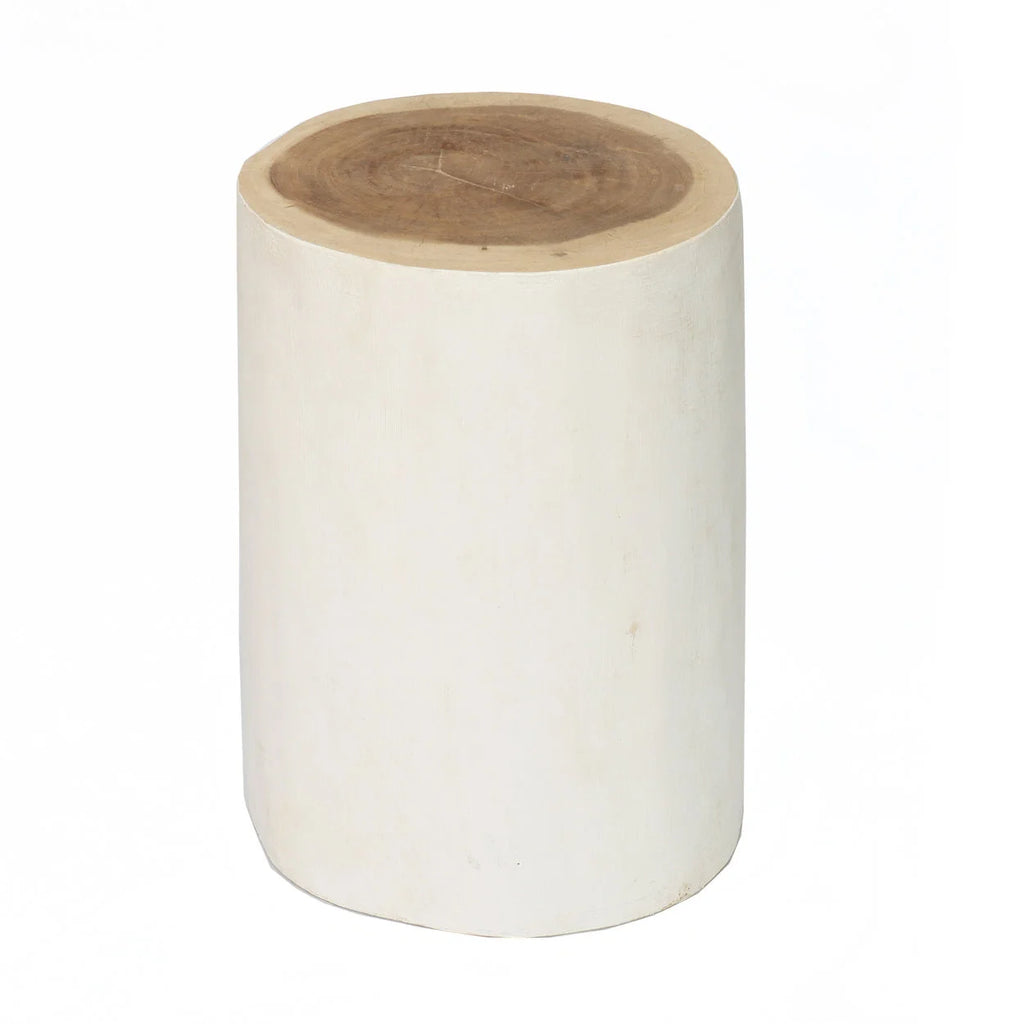 Vase cylindrique en céramique blanche avec bord en bois naturel et intérieur