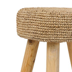 Tabouret rond en fibres tressées et bois naturel pour salon ou chambre – H45 cm
